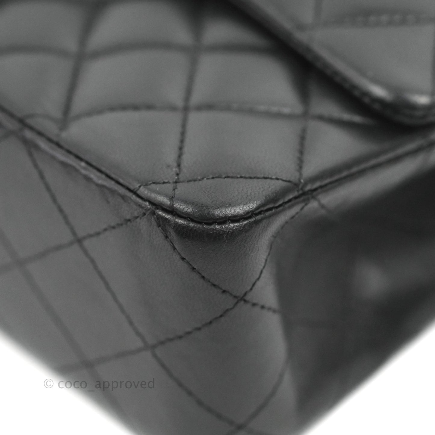 Chanel Classic M/L Medium Flap Quilted Black Lambskin Silver Hardware