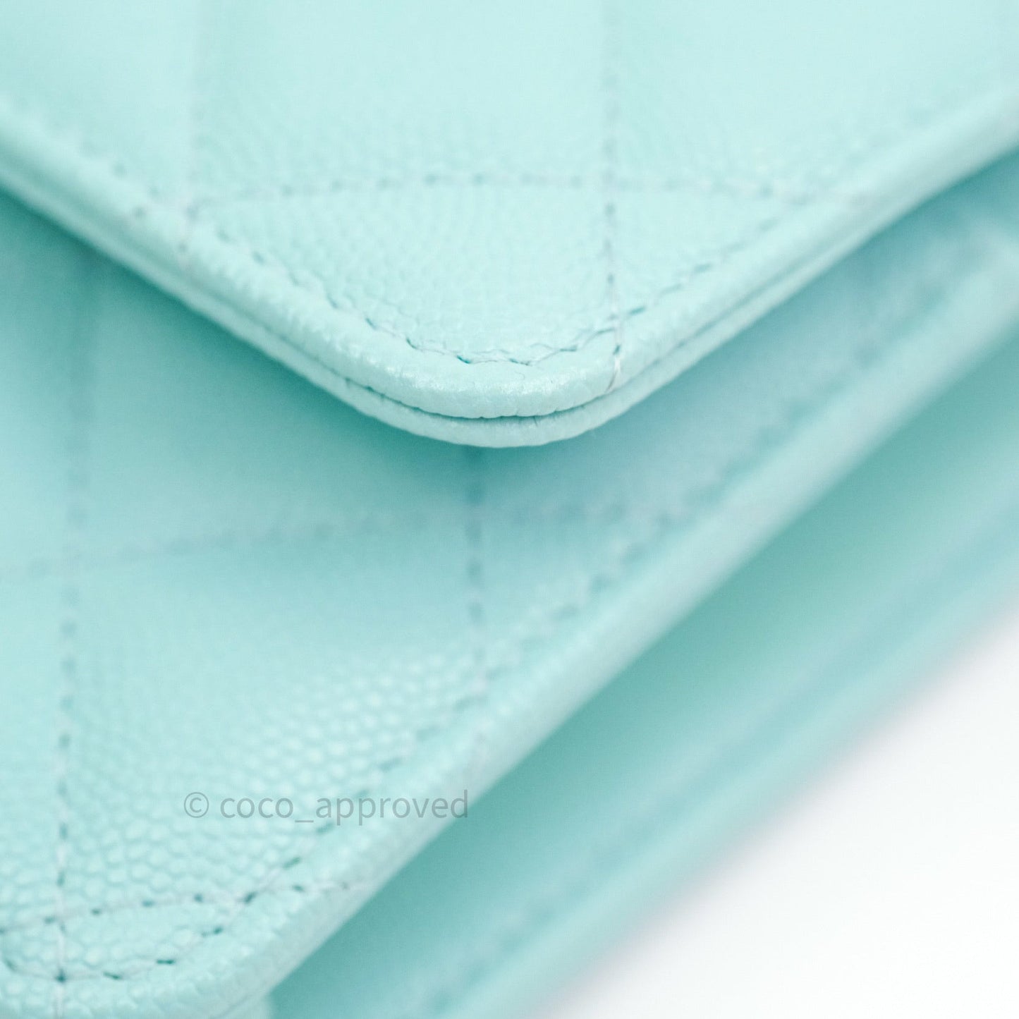 Chanel Quilted Wallet on Chain WOC Tiffany Blue Caviar Light Gold Hardware