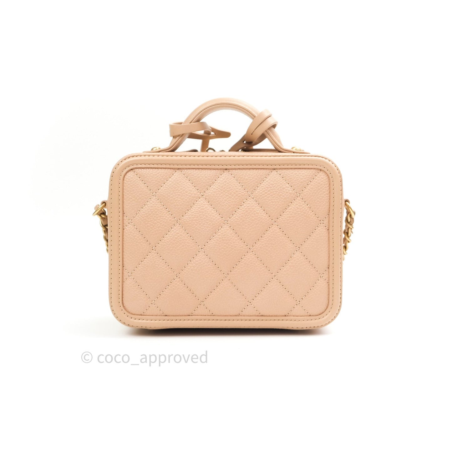 Chanel Quilted Small CC Filigree Vanity Case Beige Beige Caviar