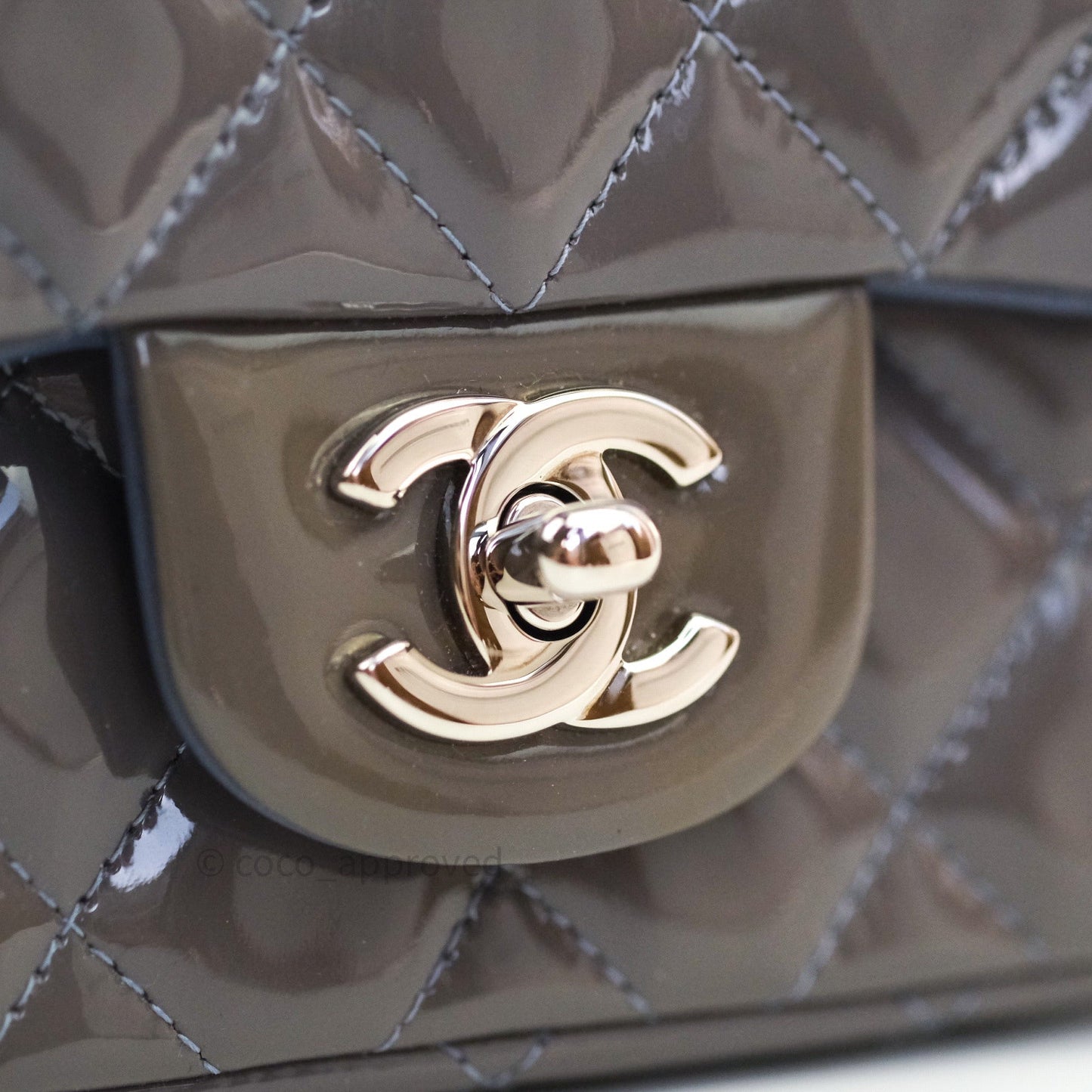 Chanel Mini Square Grey Patent Leather Silver Hardware