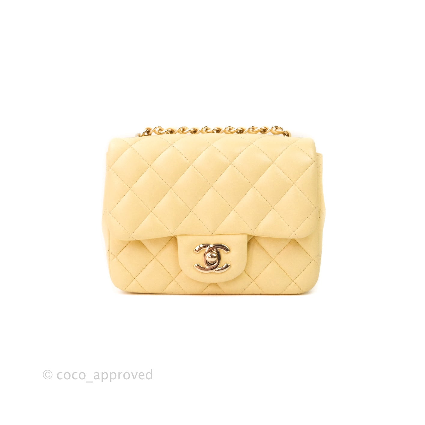 Chanel Mini Square Yellow Lambskin Gold Hardware
