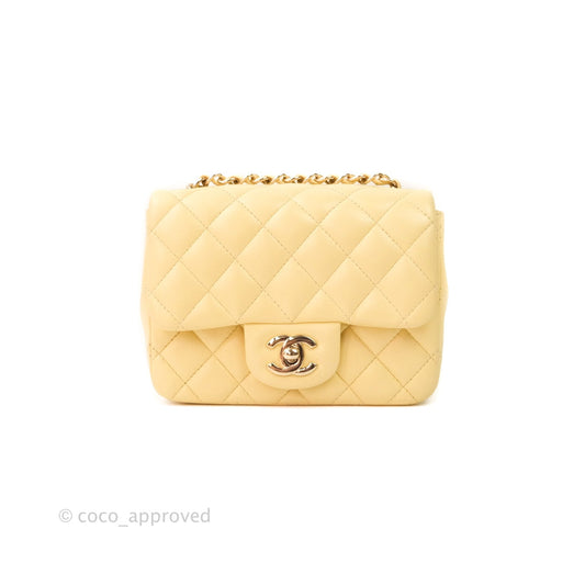Chanel Mini Square Yellow Lambskin Gold Hardware