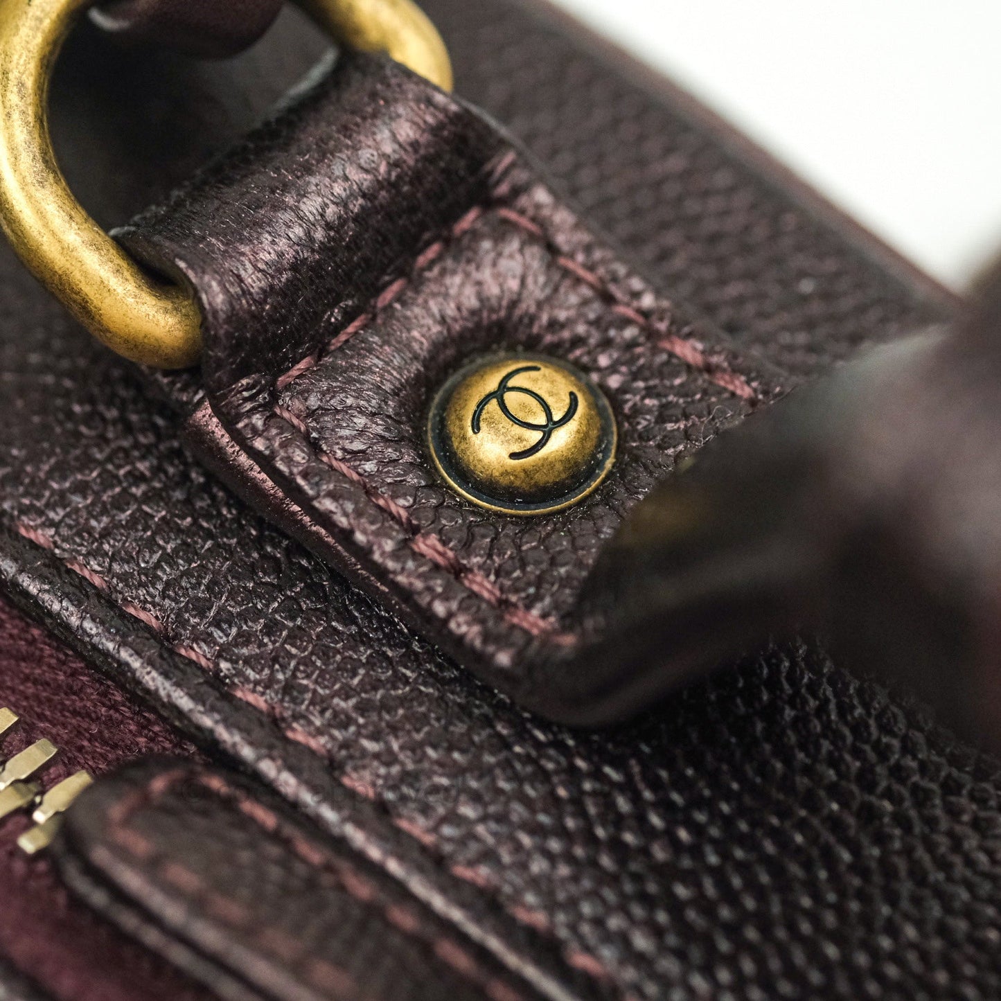 Chanel Quilted Medium CC Filigree Vanity Case Iridescent Burgundy Caviar Gold Hardware
