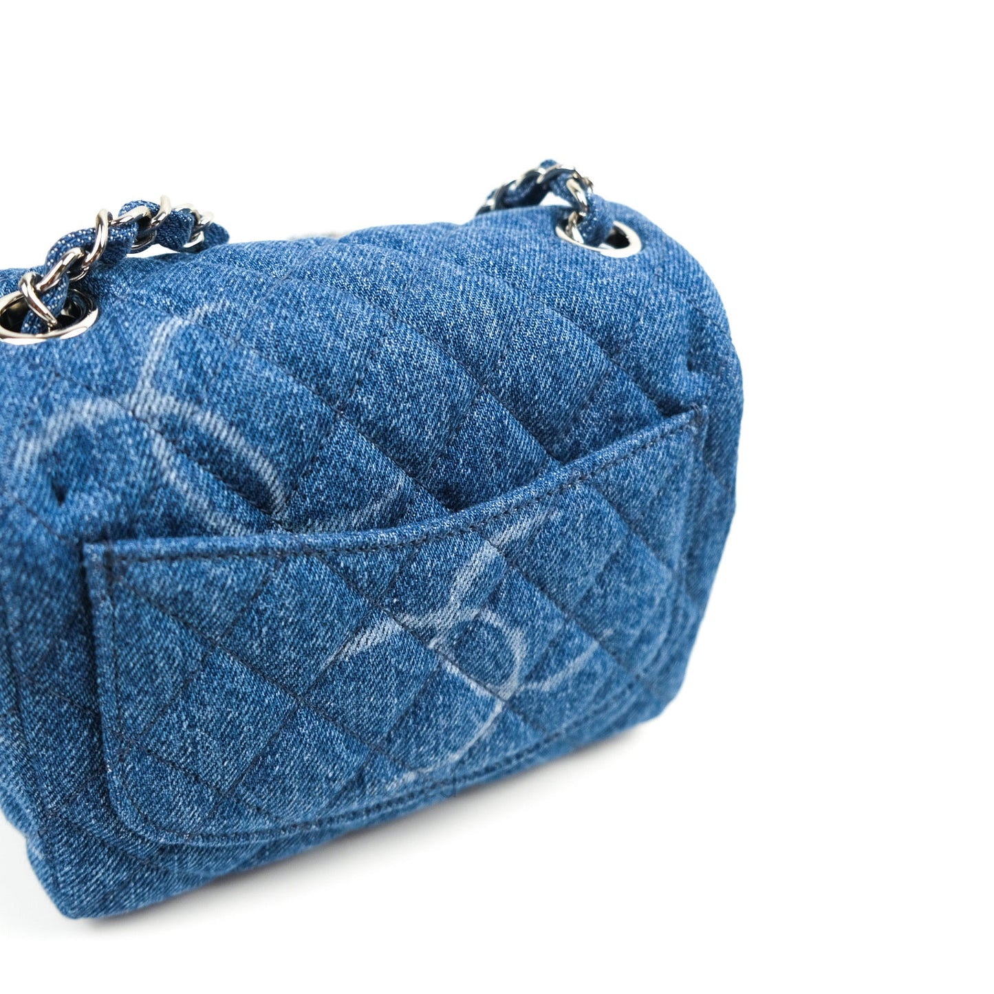 Chanel Mini Square Blue Denim Silver Hardware