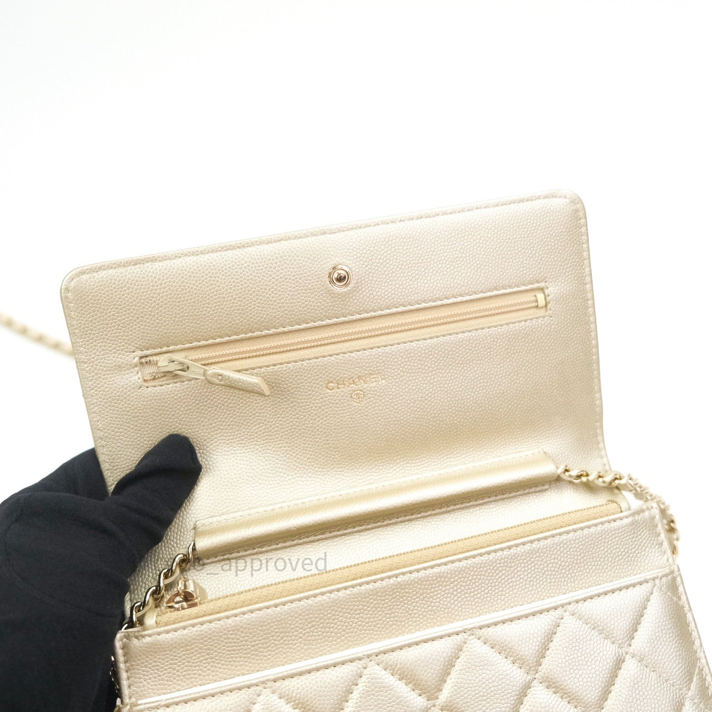 Chanel Quilted Wallet on Chain WOC Light Gold Caviar Gold Hardware