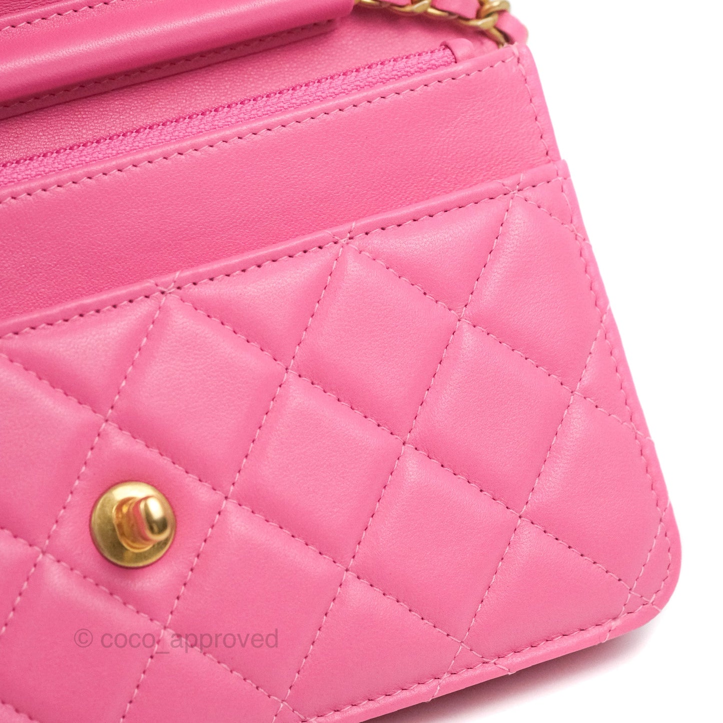 Chanel Quilted Pearl Crush Wallet on Chain WOC Pink Lambskin Aged Gold Hardware