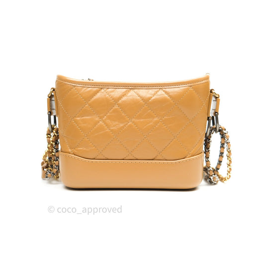 Chanel Calfskin Quilted Small Gabrielle Hobo Dark Beige Mixed Hardware