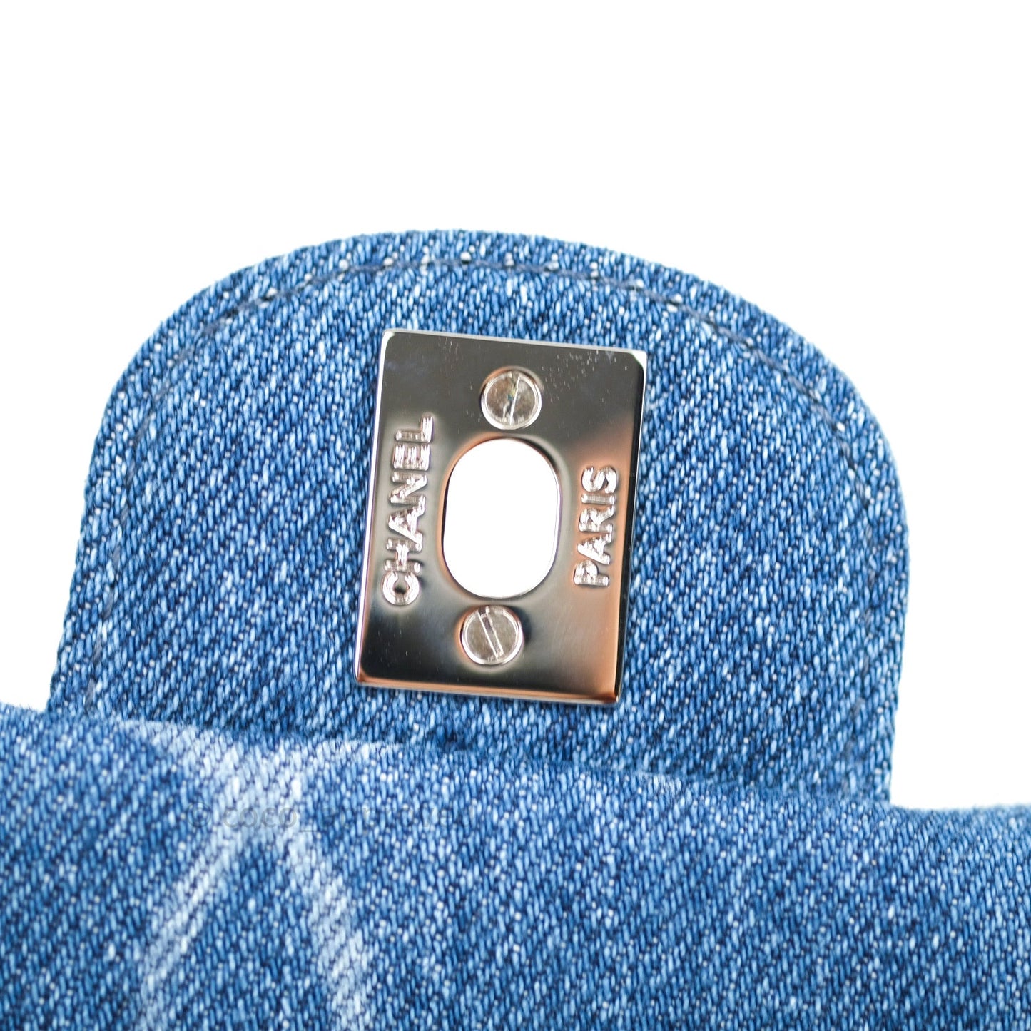 Chanel Mini Square Blue Denim Silver Hardware