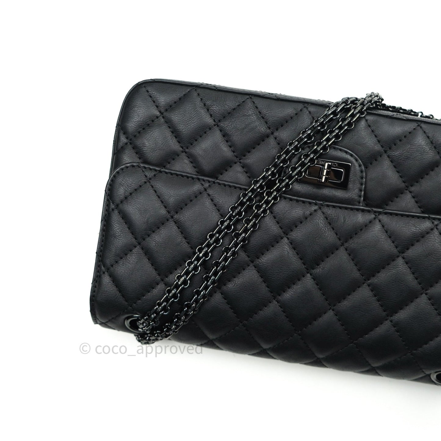 Chanel 2.55 Quilted Reissue 226 Double Flap So Black Crumpled Calfskin