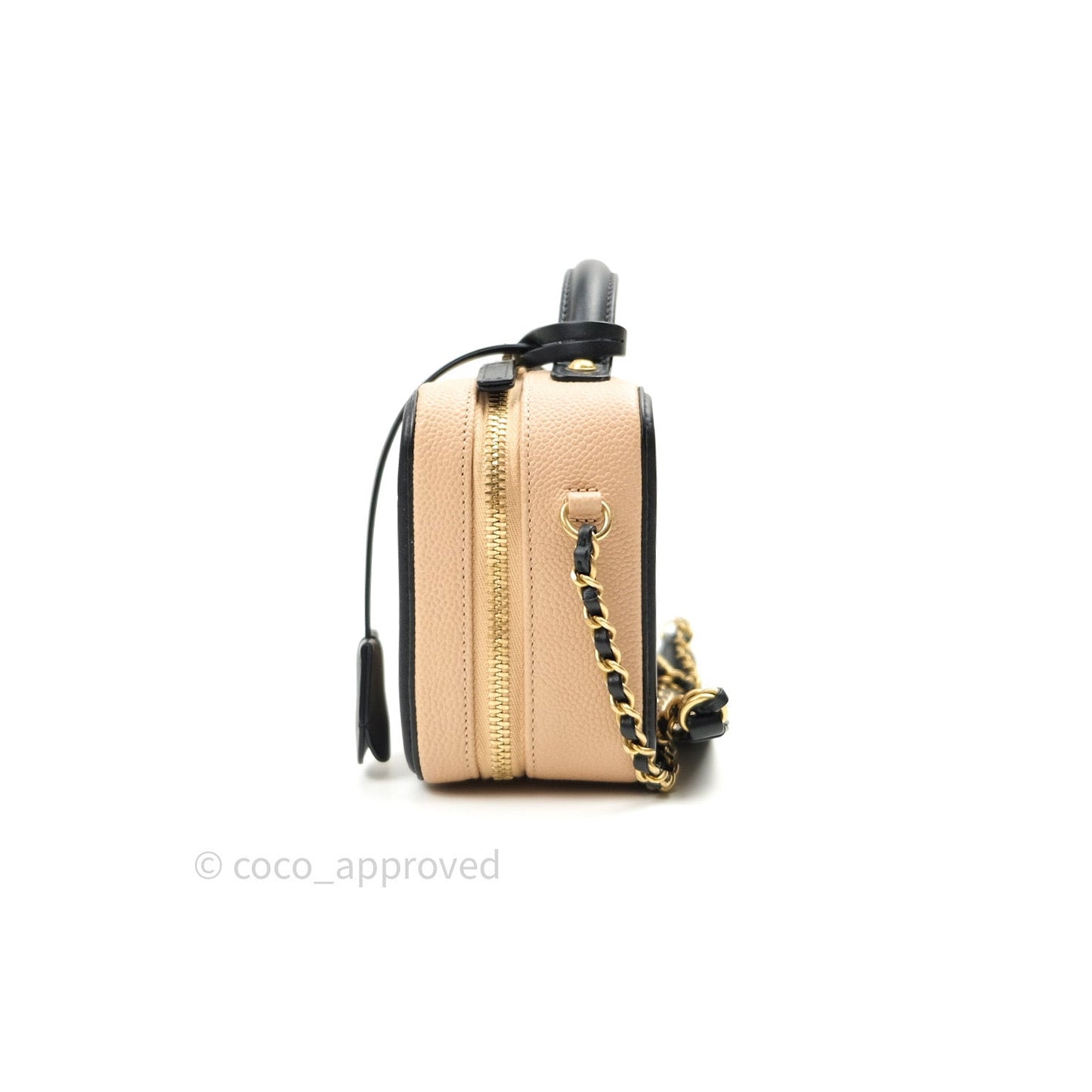 Chanel Quilted Small CC Filigree Vanity Case Beige Black Caviar