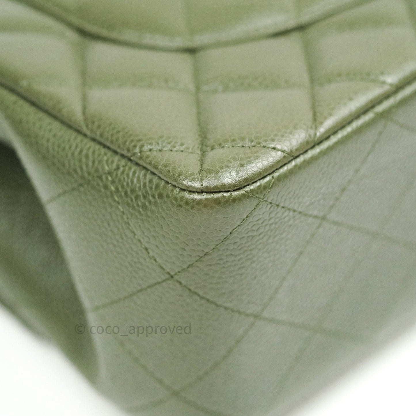 Chanel Classic Jumbo Double Flap Quilted Green Caviar Silver Hardware⁣⁣