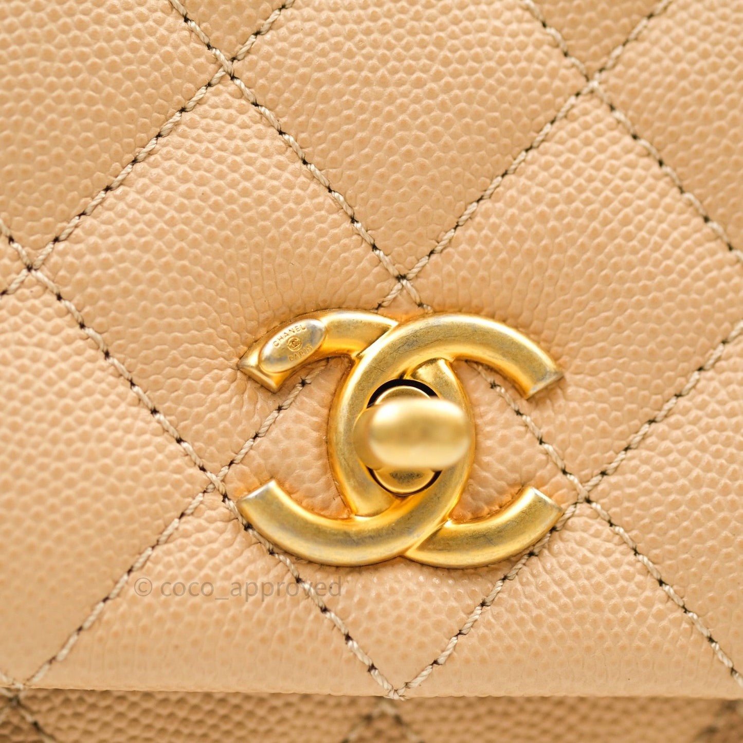 Chanel Mini Coco Handle Quilted Beige Caviar Gold Hardware Lizard Embossed Handle
