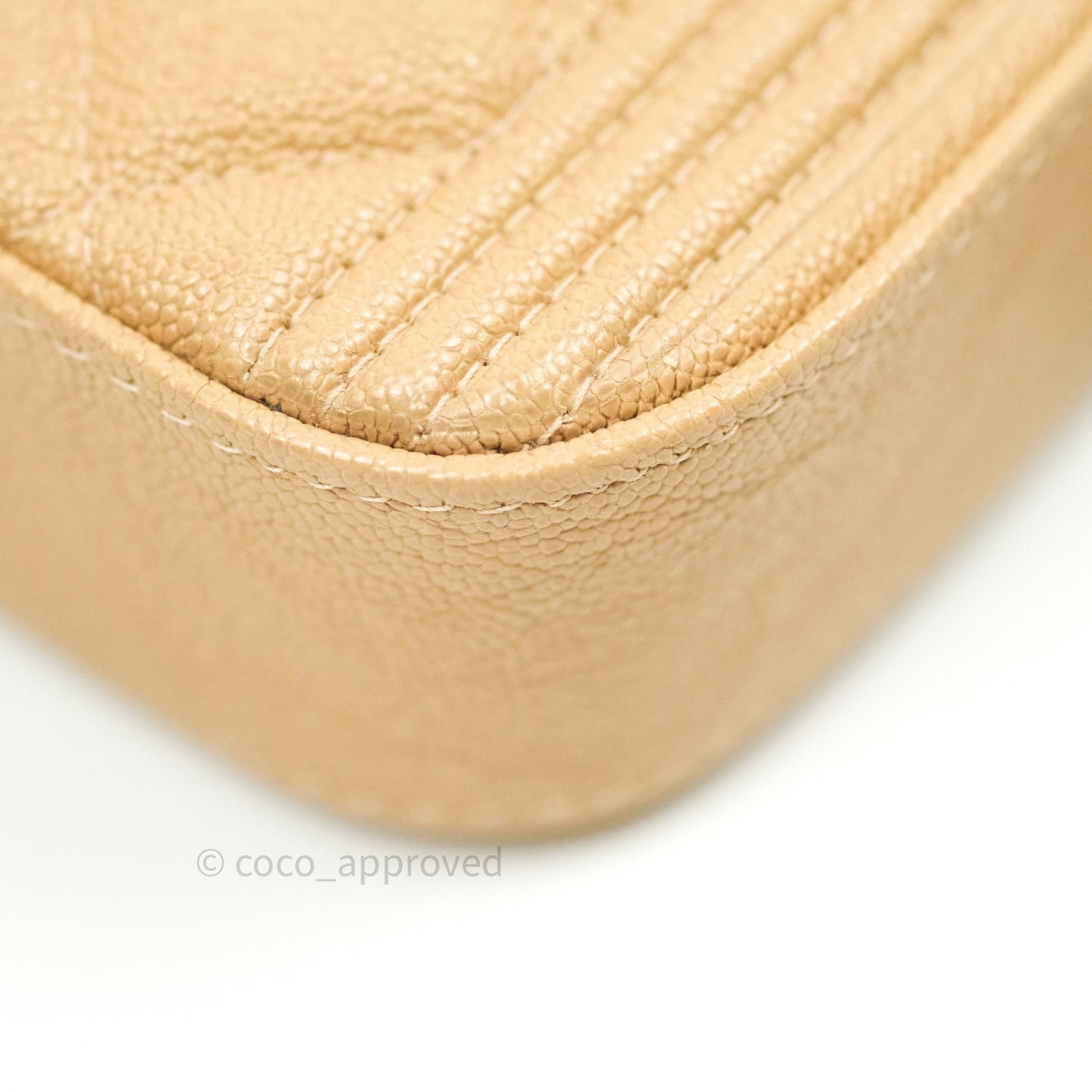 Chanel Boy Beige Quilted Caviar Clutch on Chain Gold Hardware