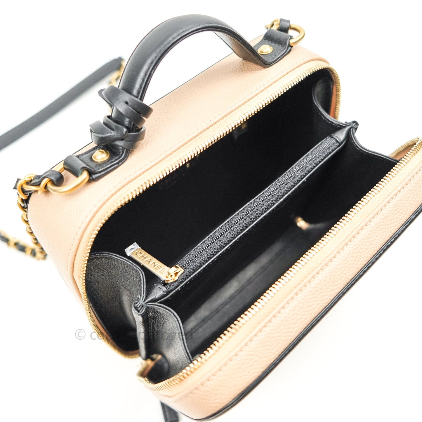 Chanel Quilted Medium CC Filigree Vanity Case Beige Caviar Gold Hardware