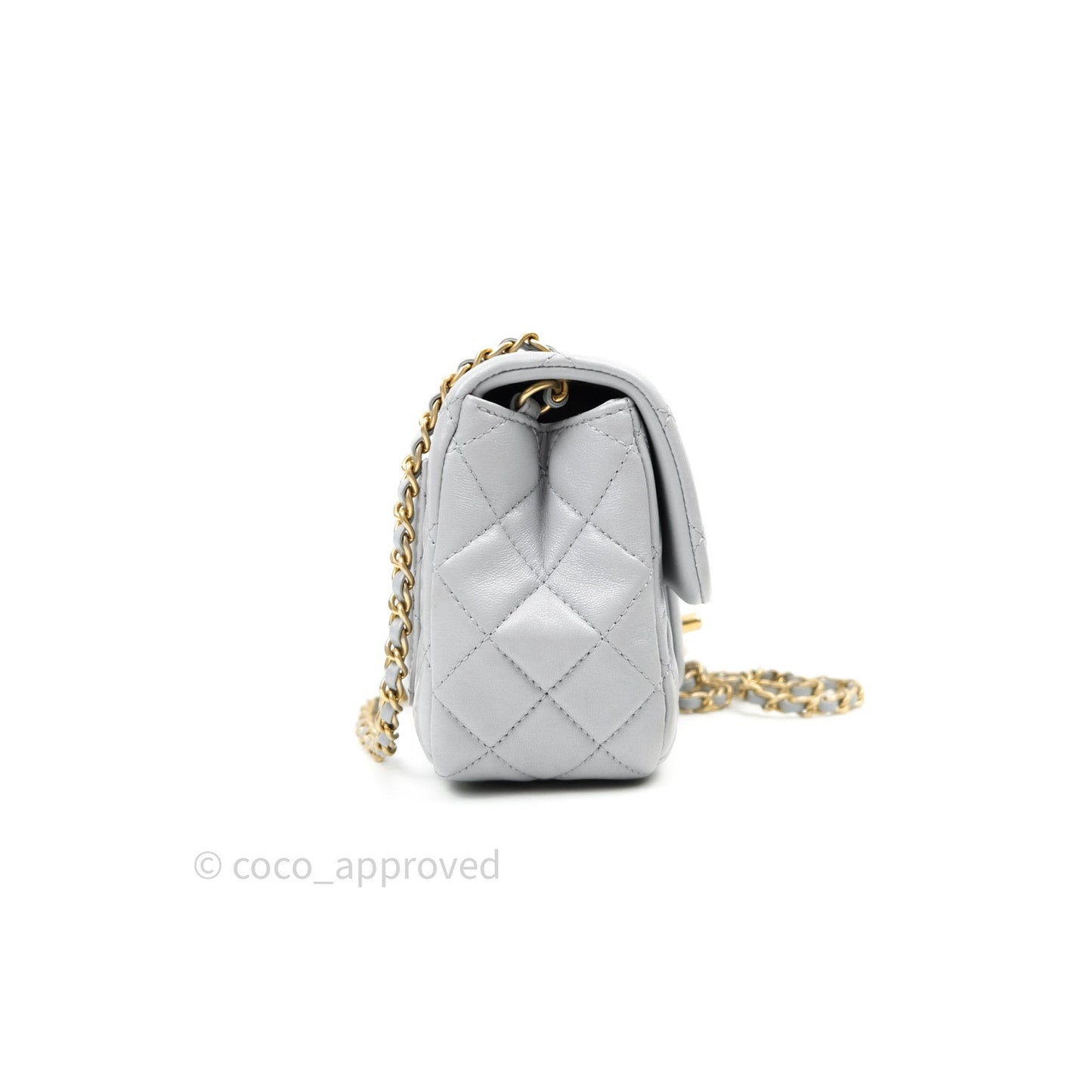 Chanel Mini Square Pearl Crush Quilted Grey Lambskin Gold Hardware