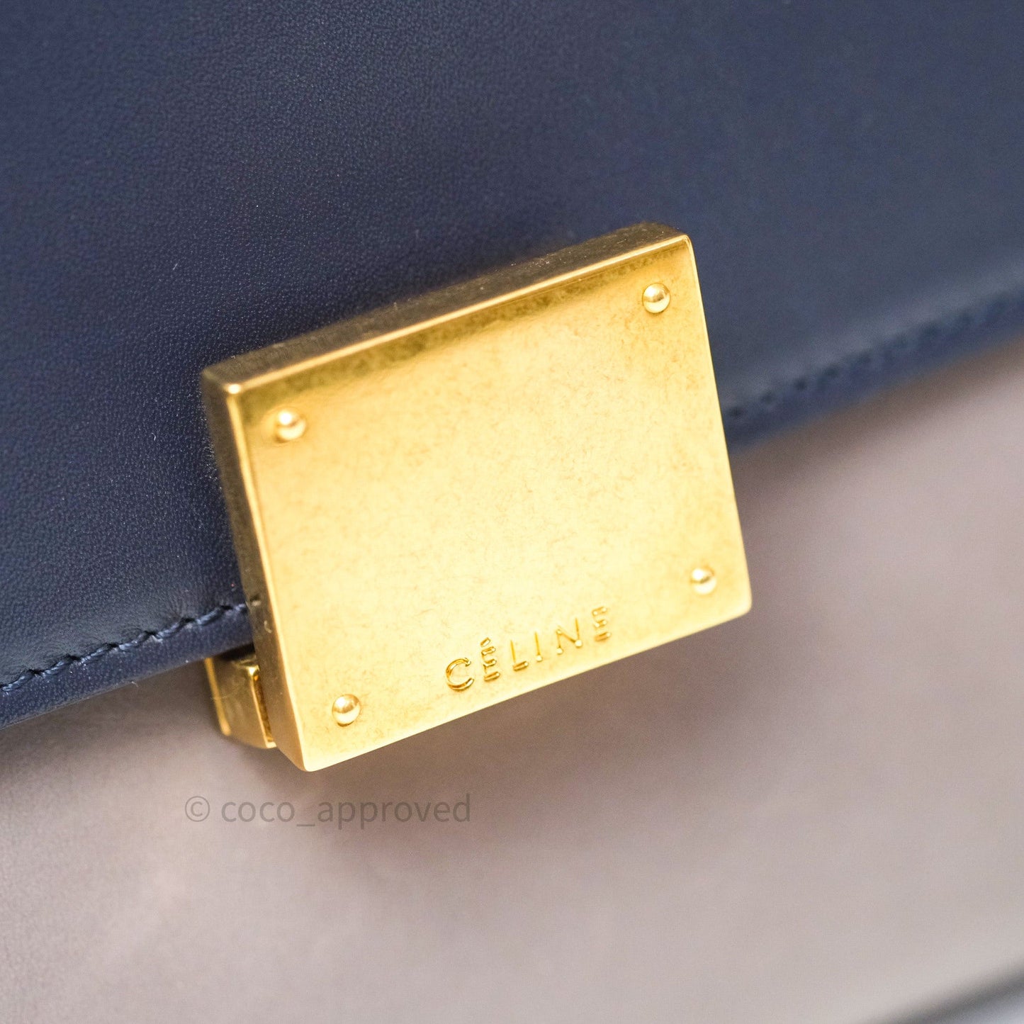 Celine Sleek Calfskin Small Tri-Color Trapeze Dark Blue