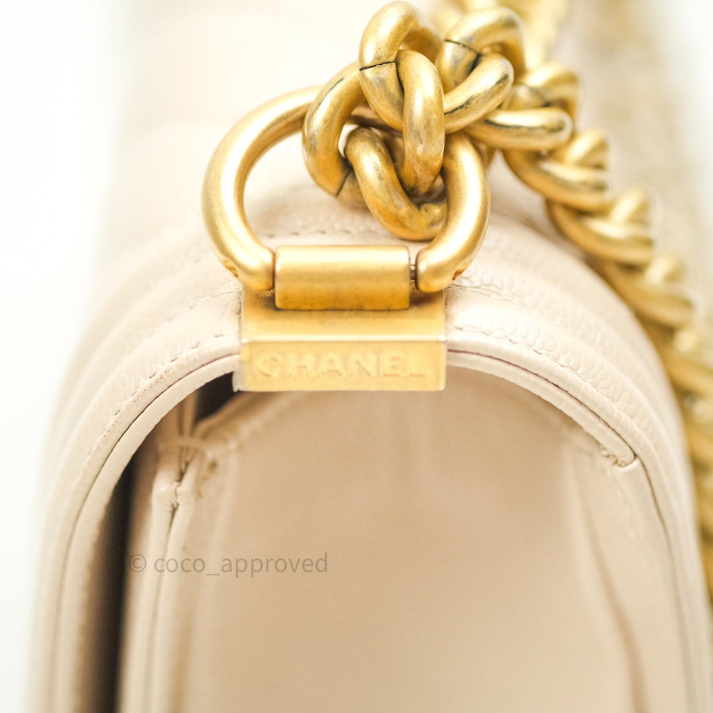 Chanel Boy Chevron Medium Beige Caviar Gold Hardware