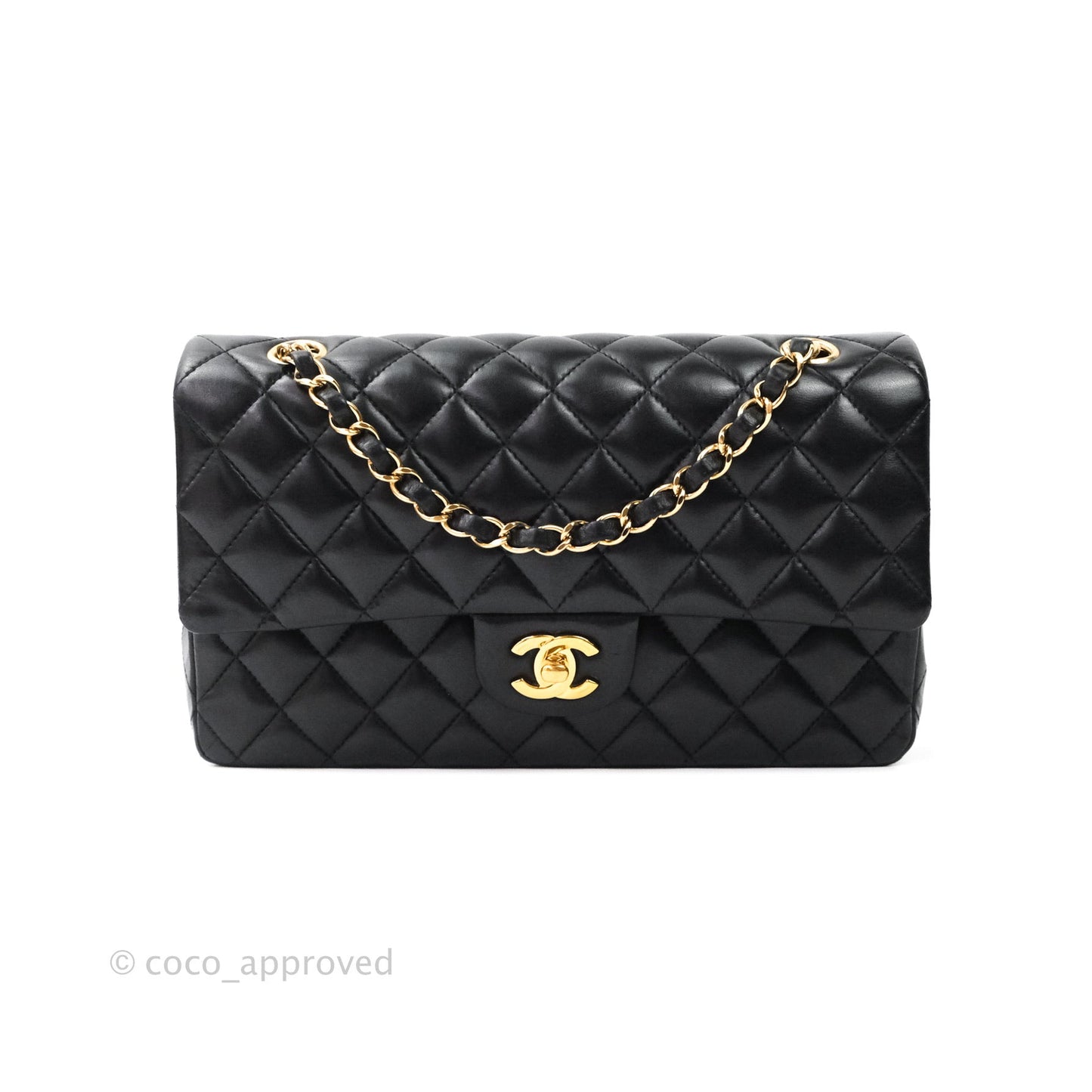 Chanel Classic M/L Medium Double Flap Bag Black Lambskin Gold Hardware