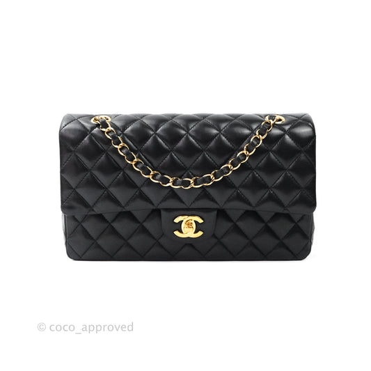 Chanel Classic M/L Medium Double Flap Bag Black Lambskin Gold Hardware