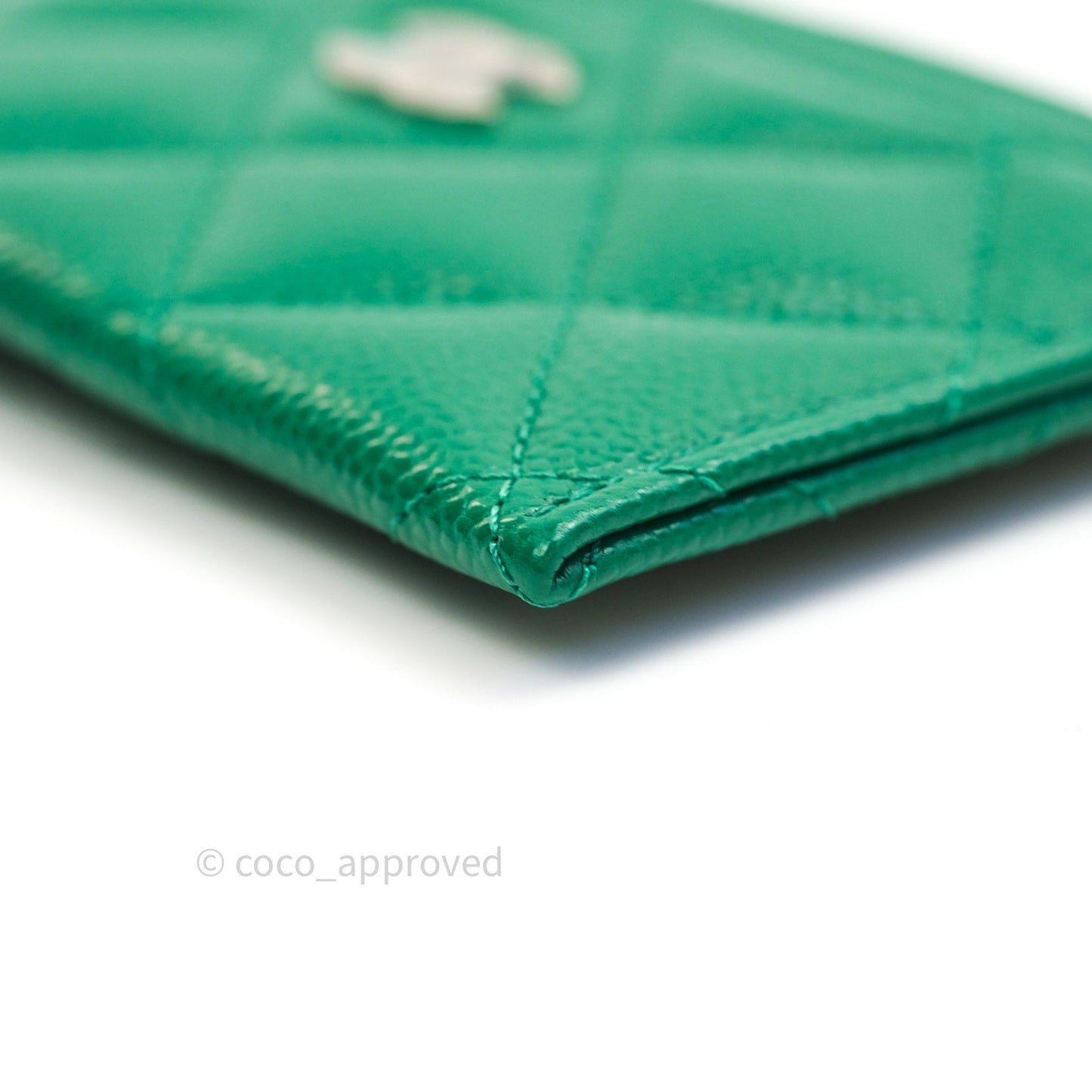 Chanel Quilted Classic Green Caviar Silver Hardware Flat Card Holder