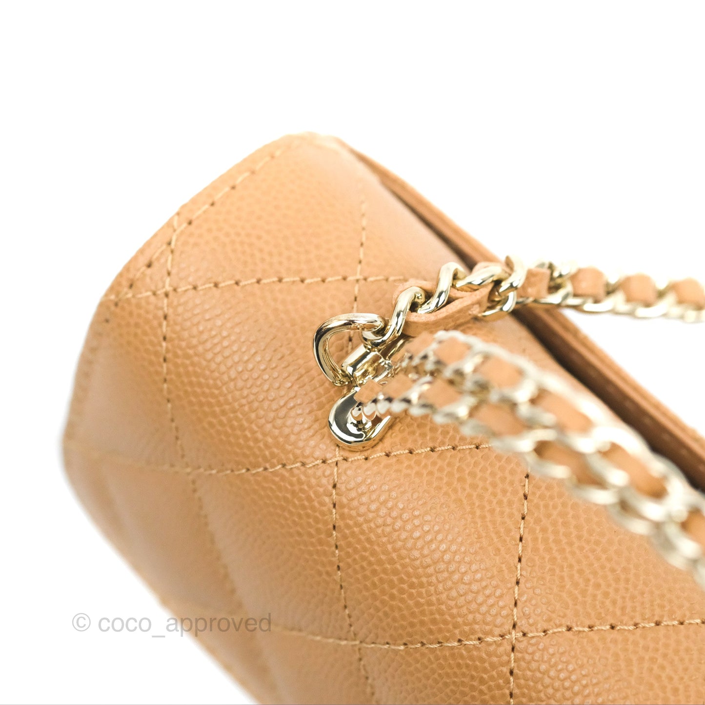 Chanel Top Handle Clutch with Chain Dark Beige Caviar Light Gold Hardware 23P