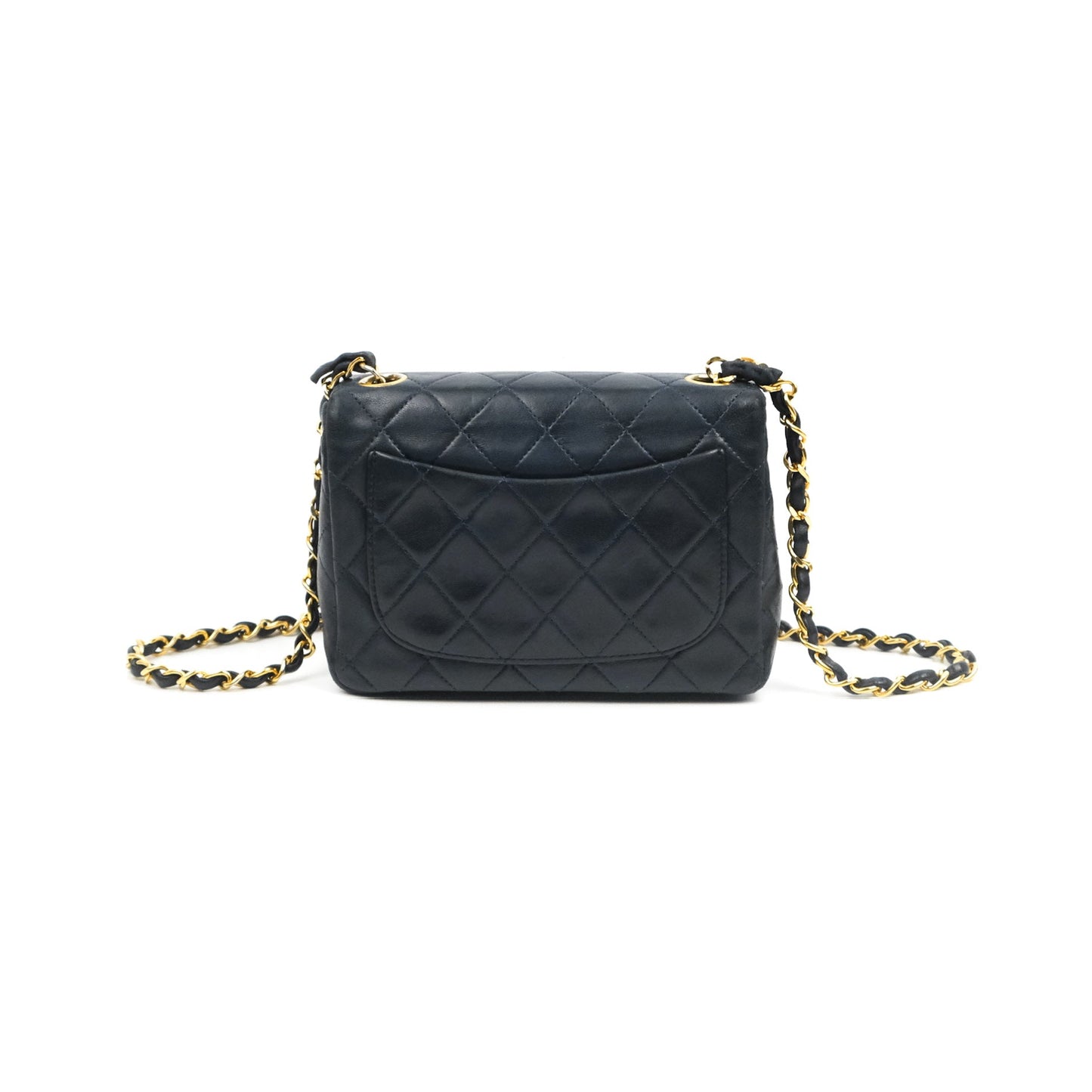 Chanel Vintage Mini Square Navy Lambskin 24K Gold Hardware