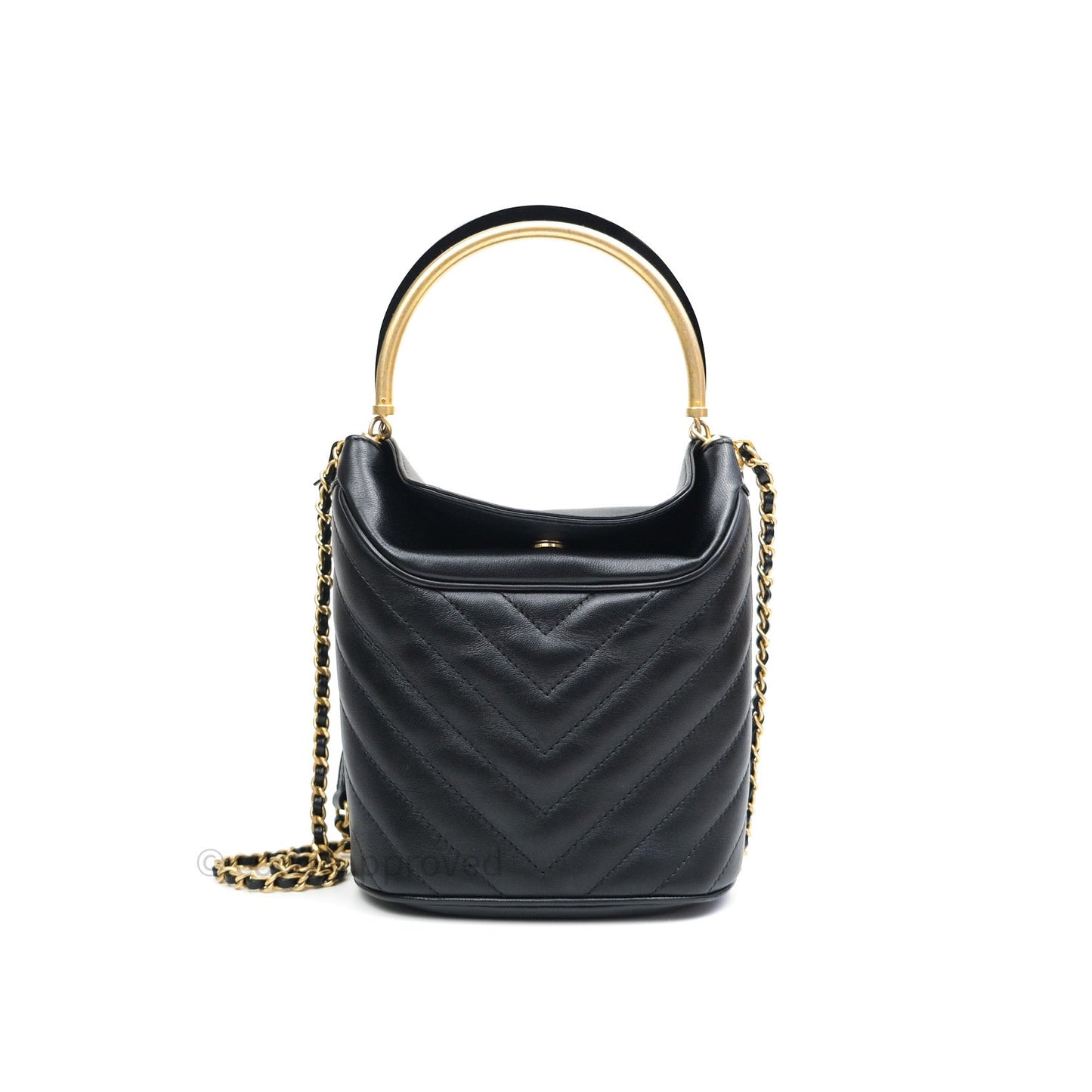 Chanel Chic Bucket Bag Black Lambskin Chevron Quilted With Handle