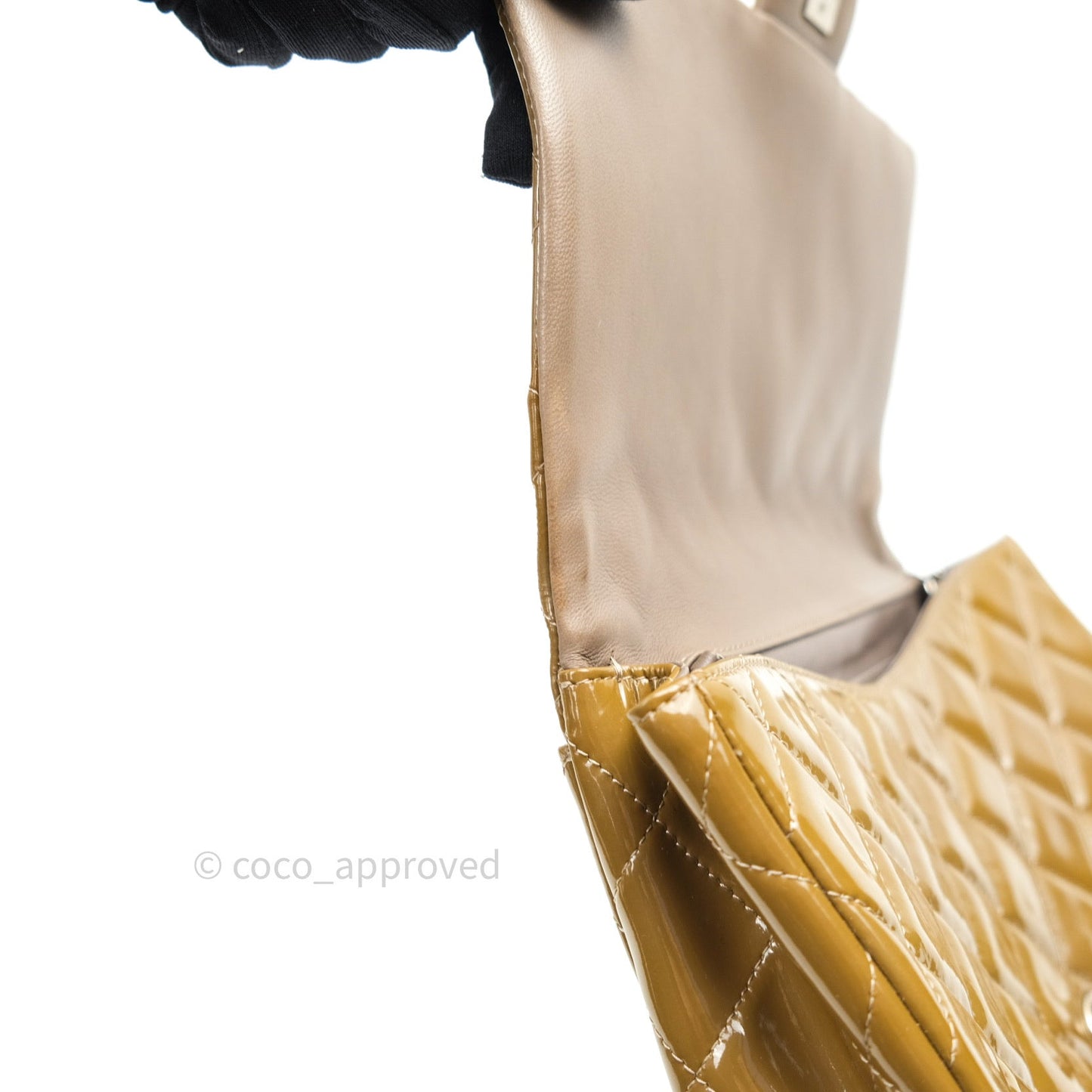 Chanel Quilted Clutch with Chain Khaki Patent Leather Silver Hardware