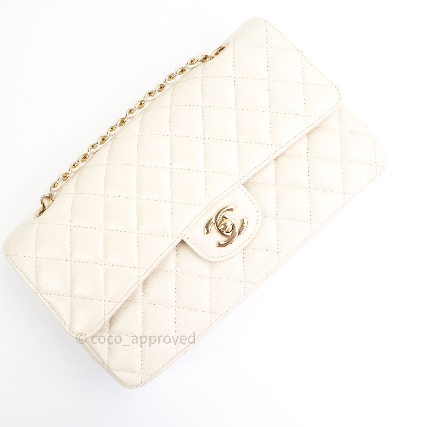 Chanel Classic Double Flap Quilted M/L Ivory Caviar Gold Hardware 17C