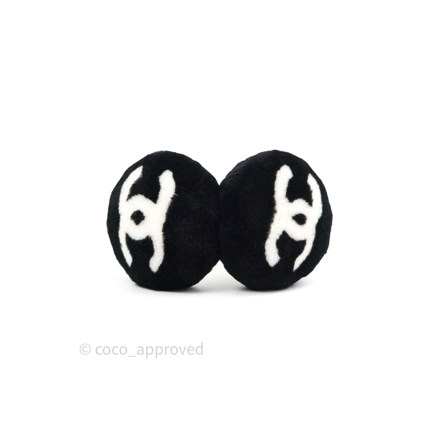 Chanel Shearling Cashmere Black Ivory Logo Earmuffs