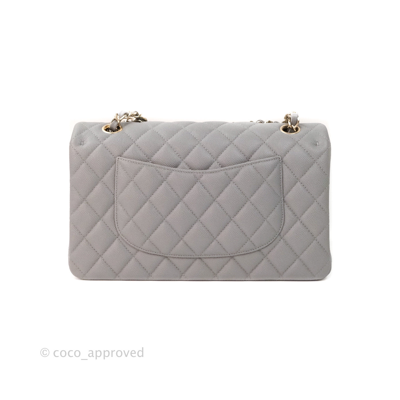 Chanel Classic M/L Medium Double Flap Quilted Grey Caviar Gold Hardware 20C