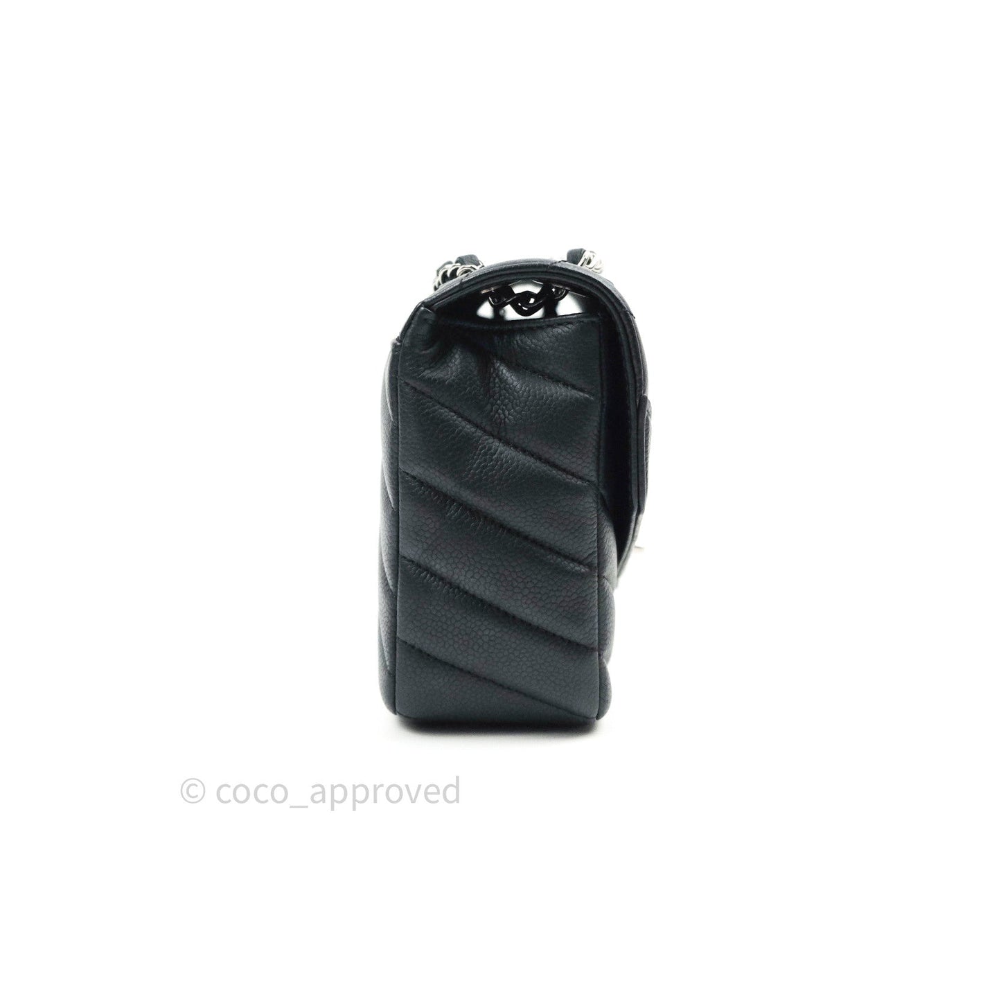 Chanel Medium Chevron Grained Calfskin Black Silver Hardware