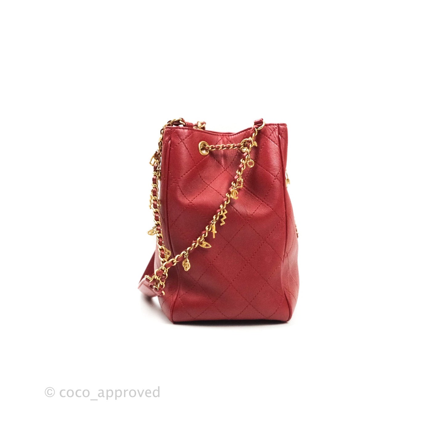 Chanel Egyptian Amulet Drawstring Bag Red Calfskin Stitched