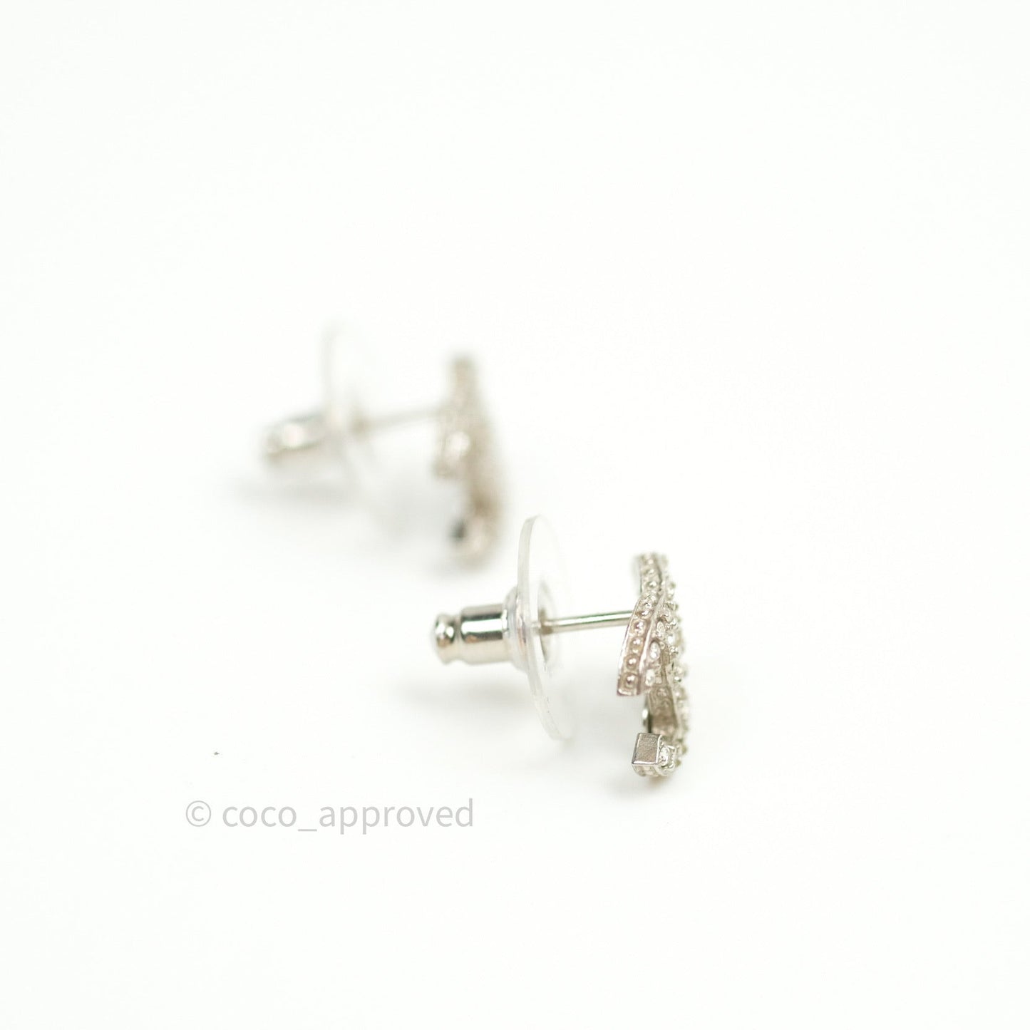 Chanel Crystal CC Earrings Silver Tone