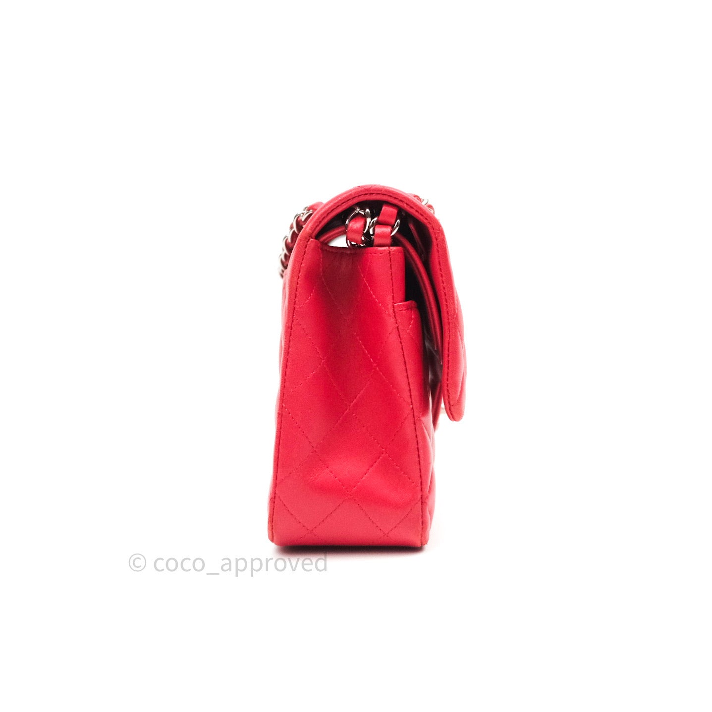 Chanel Classic M/L Medium Double Flap Bag Red Lambskin Silver Hardware