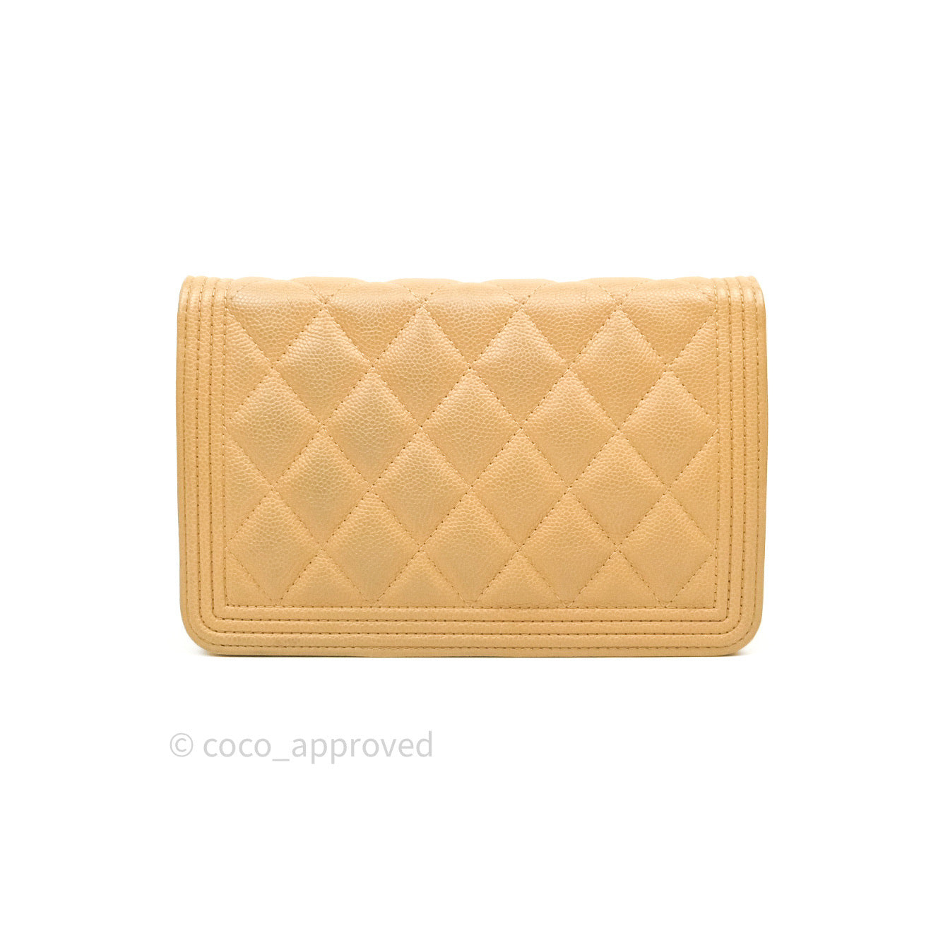 Chanel Quilted Boy Wallet on Chain WOC Beige Caviar Gold Hardware