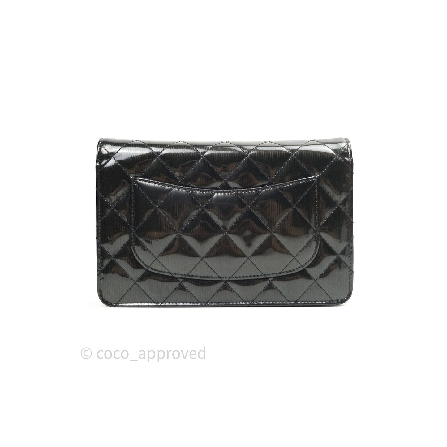 Chanel Quilted Wallet on Chain WOC Dark Green Patent Leather Silver Hardware