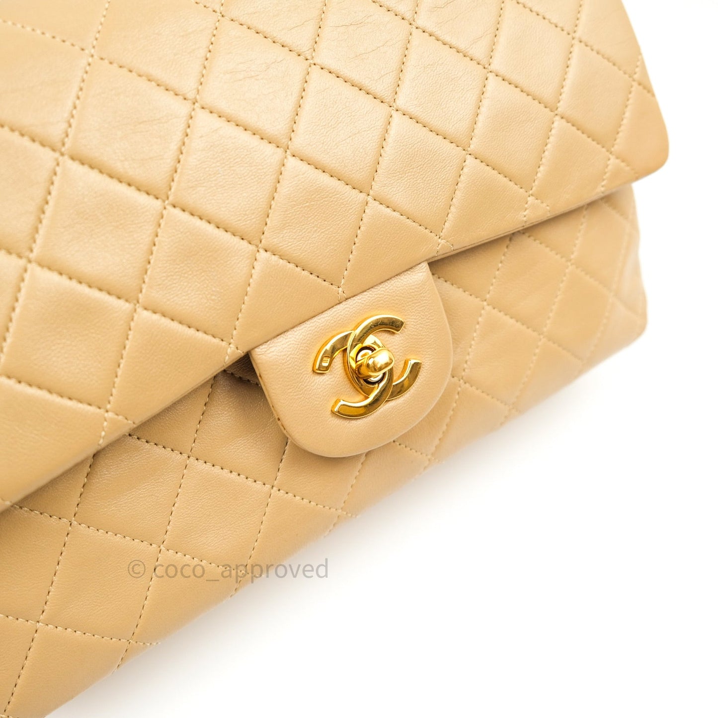 Chanel Vintage Classic Double Flap M/L Beige Lambskin 24K Gold Hardware