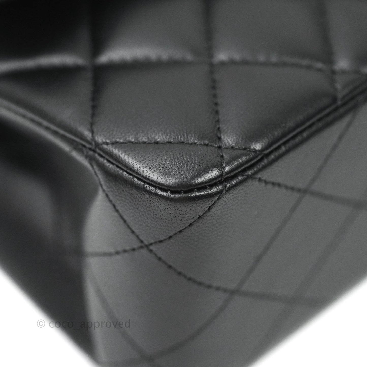 Chanel Classic M/L Medium Double Flap Bag Black Lambskin Silver Hardware