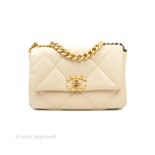 Chanel 19 Small Beige Goatskin Mixed Hardware