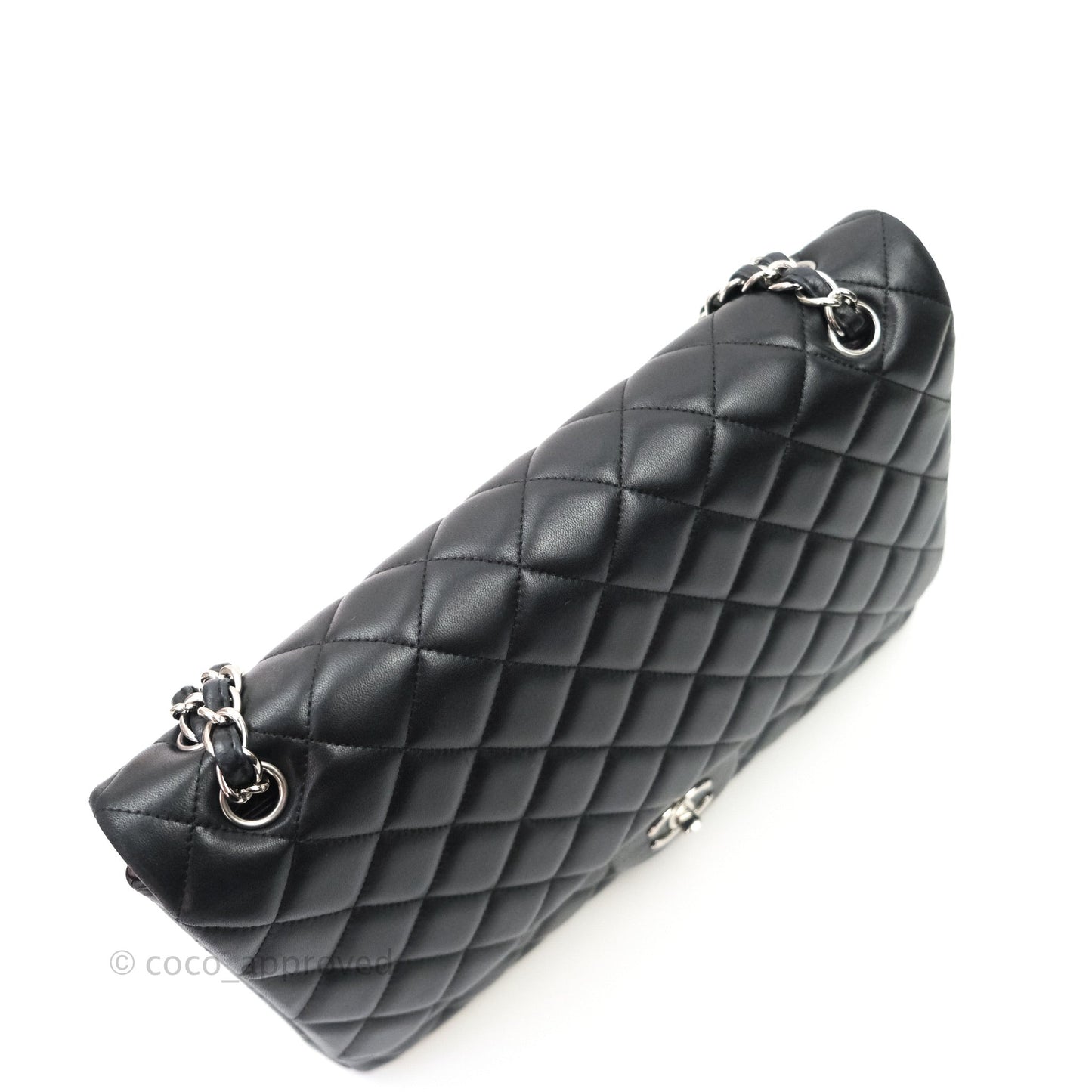 Chanel Quilted Maxi Single Flap Black Lambskin Silver Hardware