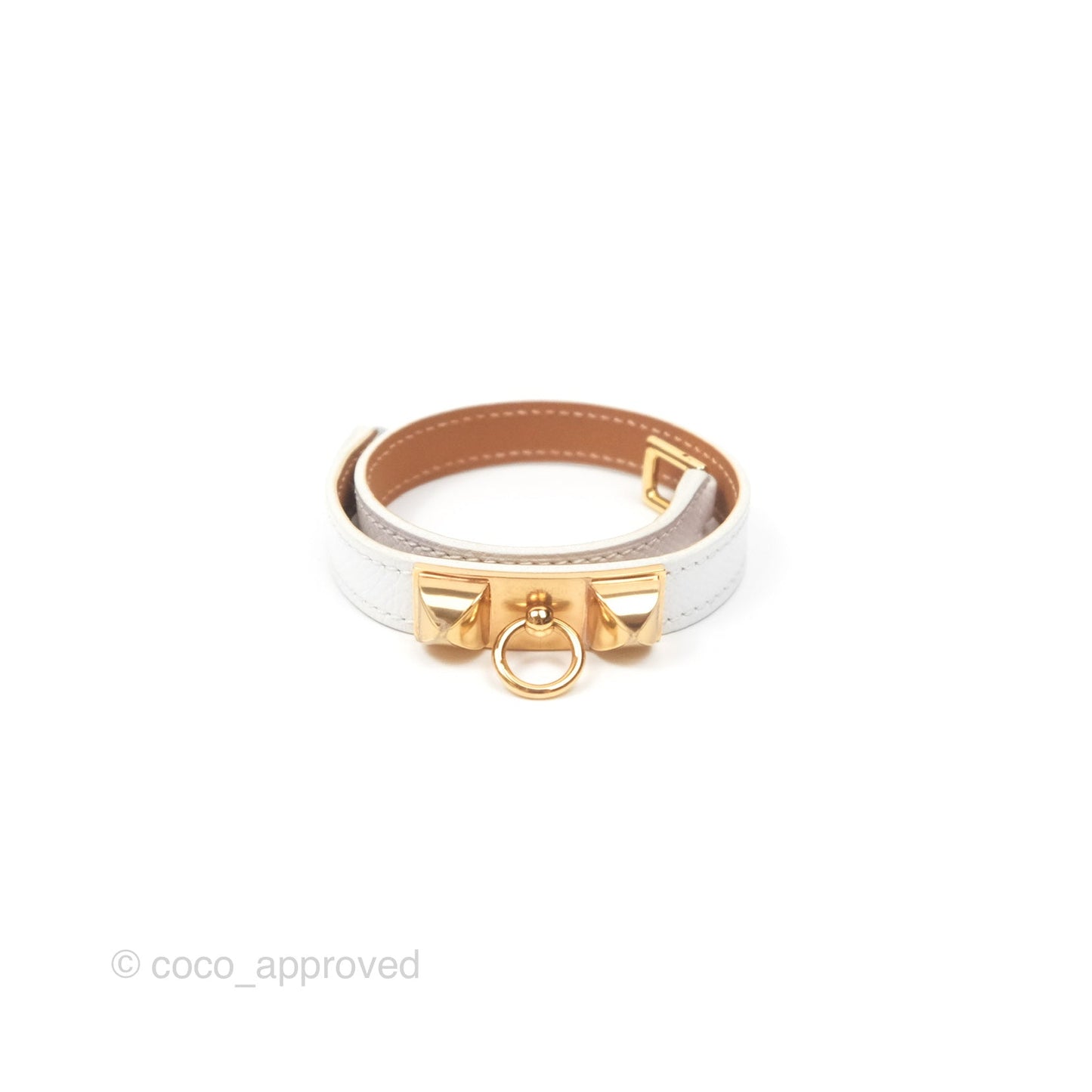 Hermès Rivale Double Tour Bracelet White Epsom Gold Hardware