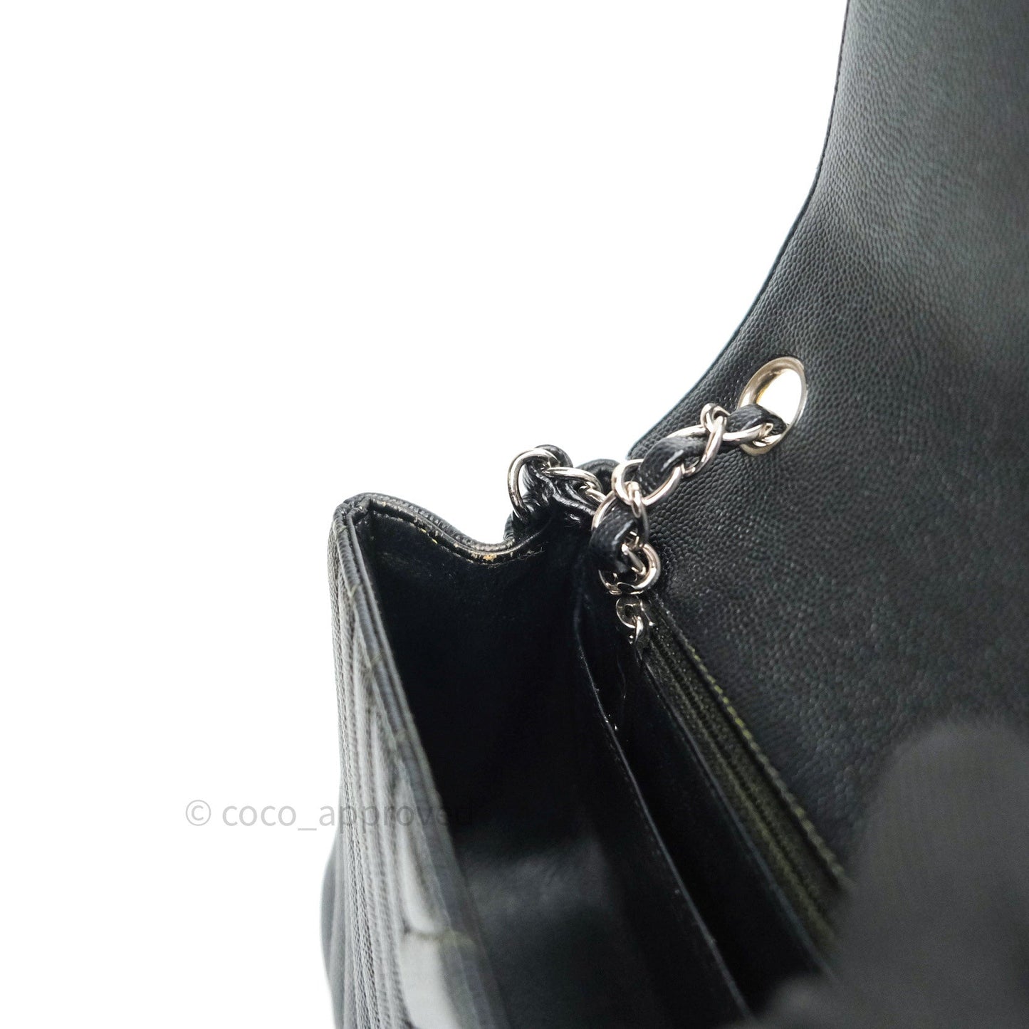 Chanel Mini Square Chevron Black Caviar Silver Hardware