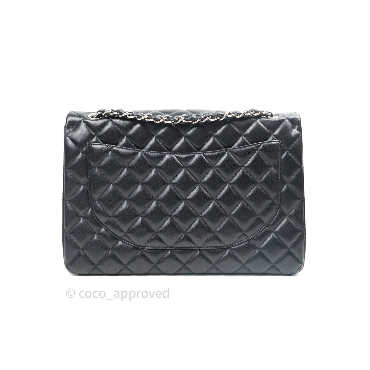 Chanel Classic Maxi Single Flap Quilted Black Lambskin Silver Hardware