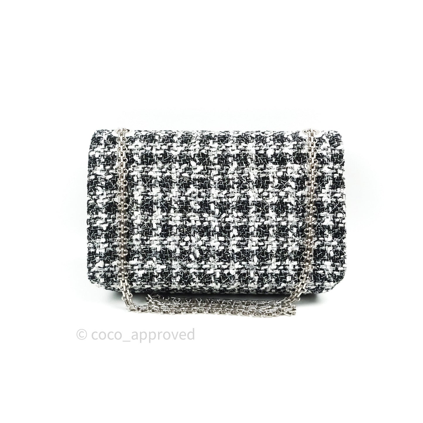 Chanel Reissue Quilted Tweed Black White Enamel Silver Hardware 226