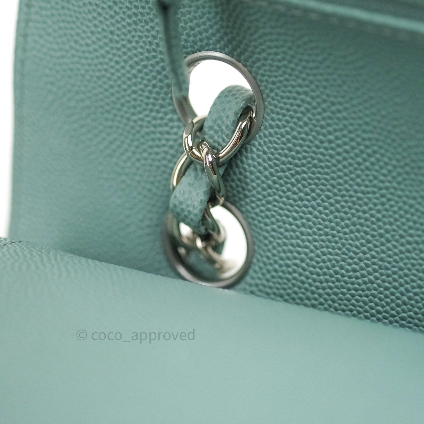Chanel Classic M/L Medium Double Flap Bag Light Blue Caviar Silver Hardware 18C