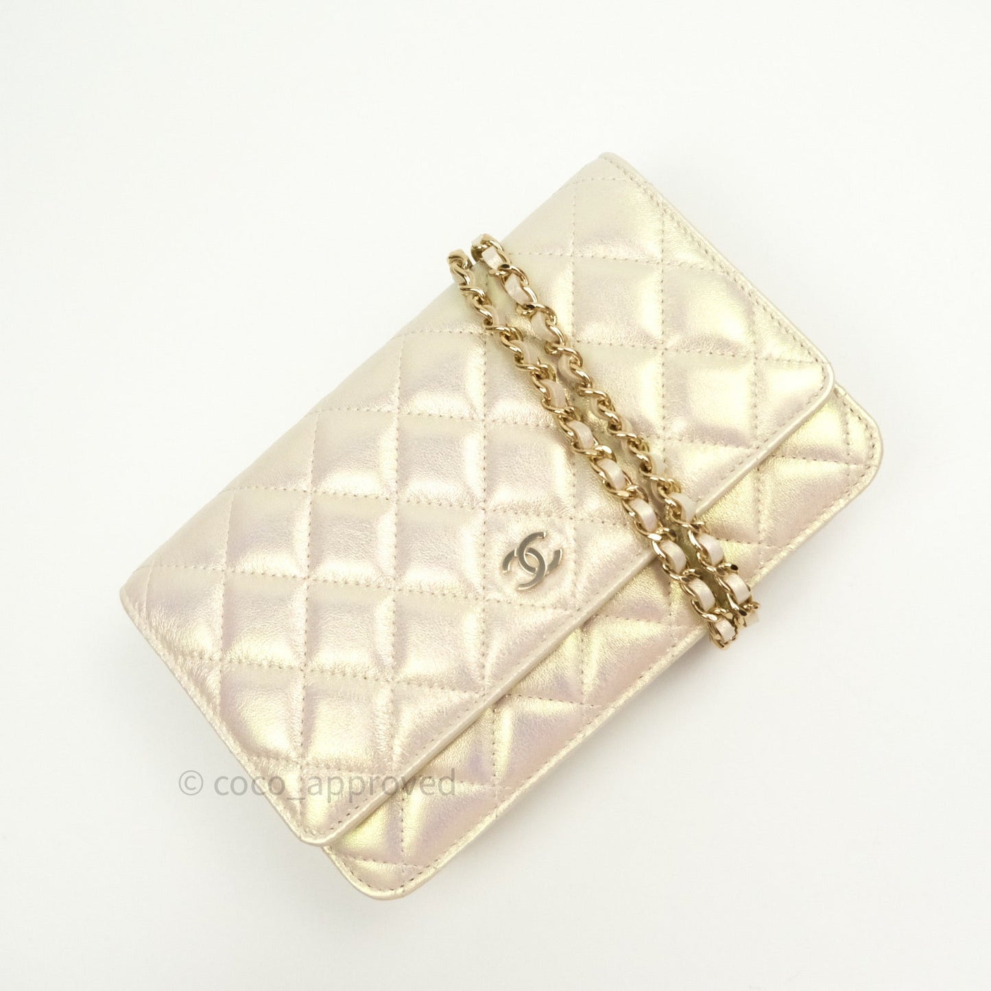 Chanel Quilted Wallet on Chain WOC Iridescent Ivory Gold Hardware 20A