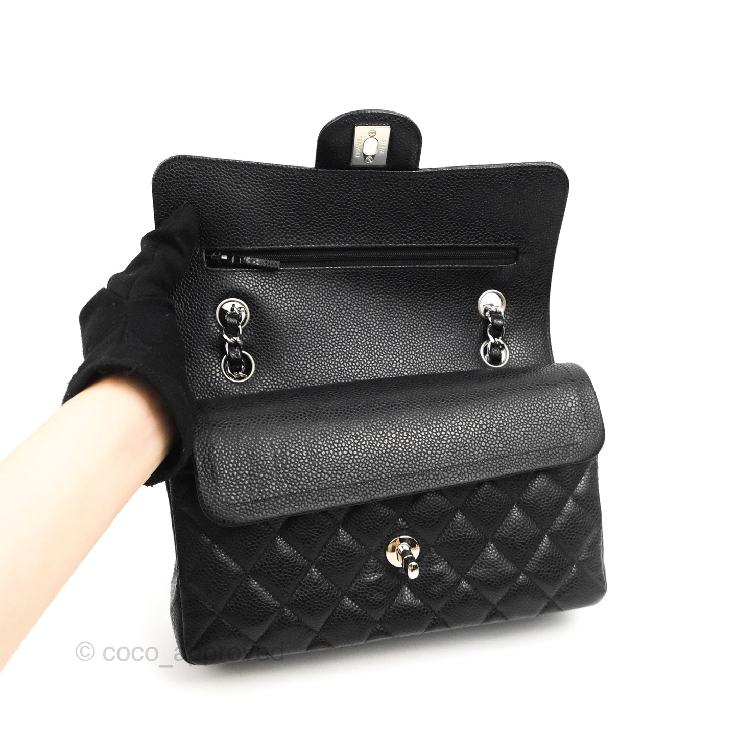 Chanel Small Classic Flap Quilted Black Caviar Silver Hardware