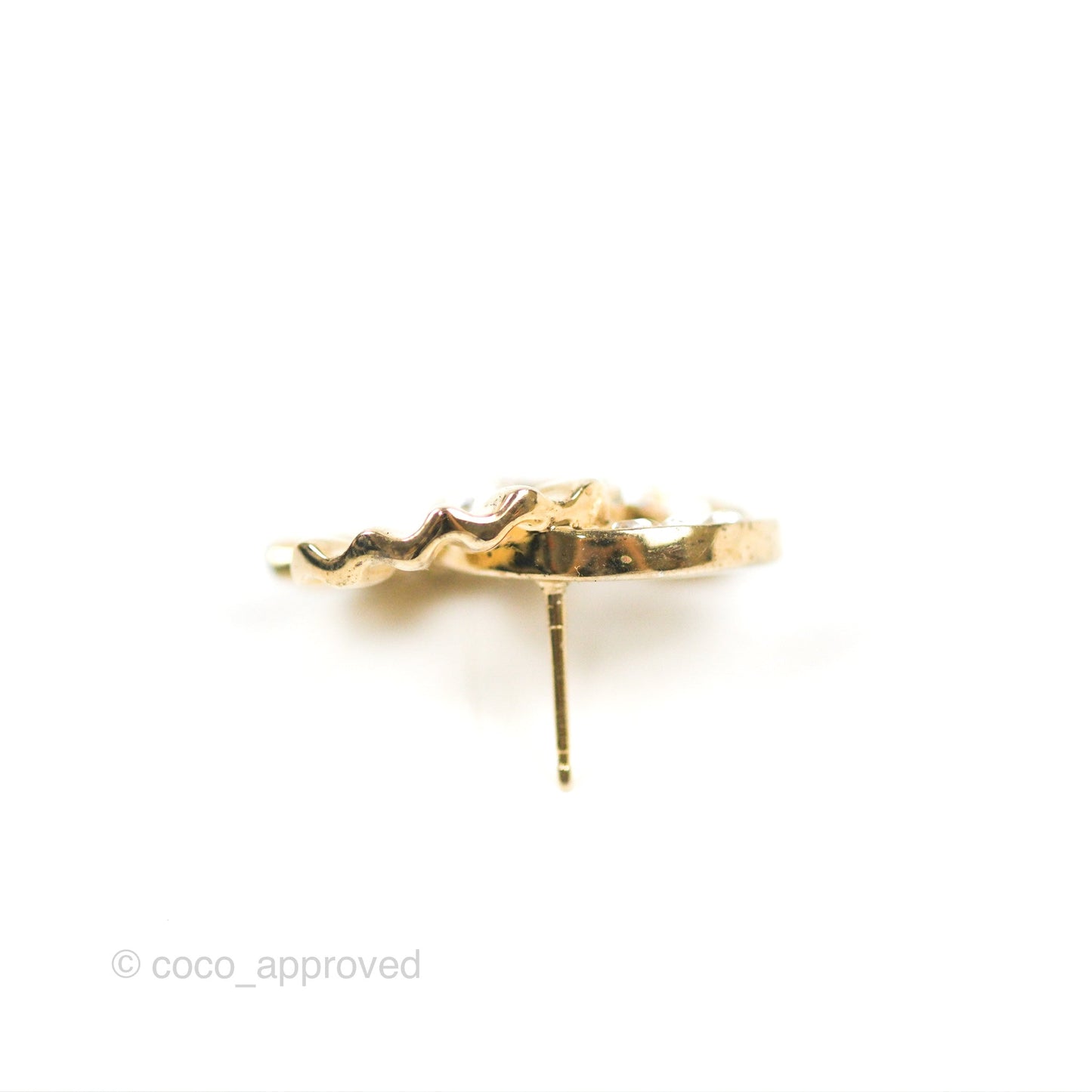 Chanel Crystal CC Wavy Earrings Light Gold Tone