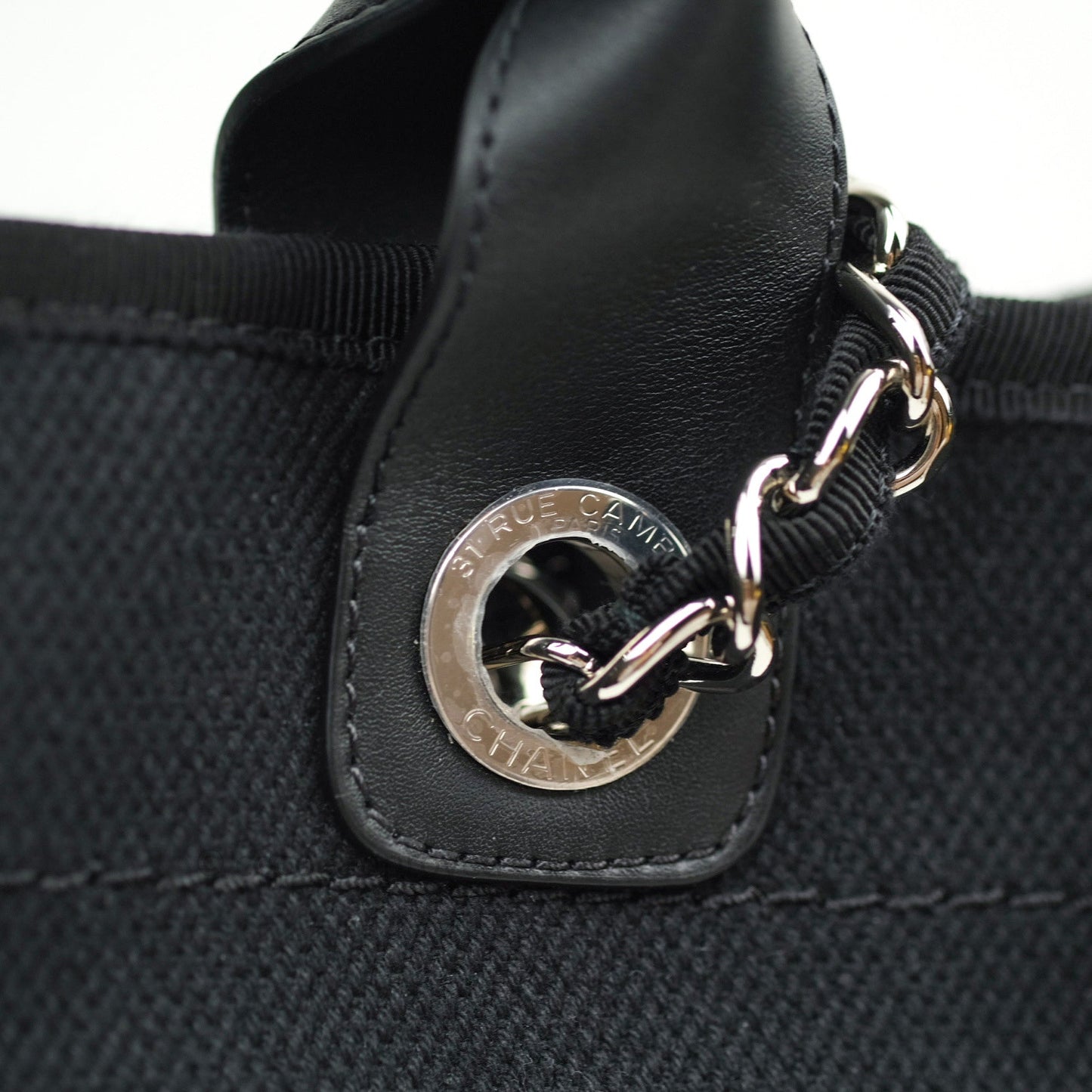 Chanel Large Deauville Black Canvas Imitation Pearl 20S